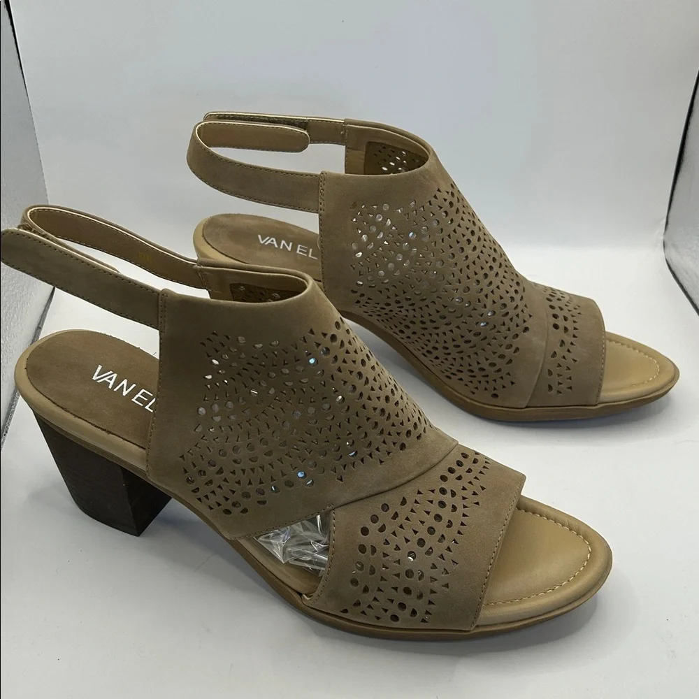 Van Eli Tan Perforated Wedge Sandals